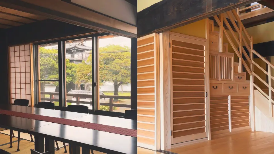 Eine Treppe zum zweiten Stock befindet sich links vom Eingang