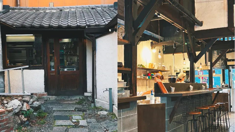 Hinter dem Garten geben große Glasfenster den Blick in die Backstube frei